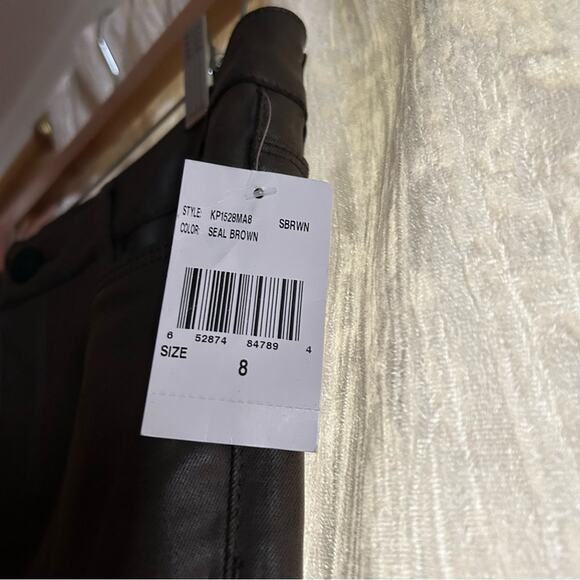 Kut from the Kloth Ana High Rise Fab Ab Flare Faux Leather Pants Brown NWT Sz 8 - Picture 5 of 9